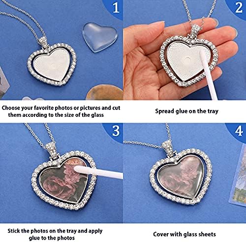 Hicarer 24 Pcs Rhinestone Pendant Trays Set Including 8 Heart Shape Double Sided Blank Pendant Charms with 16 Glass Domes Blank Discs Necklaces Halloween Jewelry Making