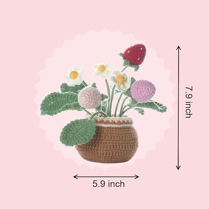 Crochet Set - Beginner Friendly Crochet Set with Step-by-Step Teaching Videos and Crochet Pattern Manuals (Strawberry Potted Plant)