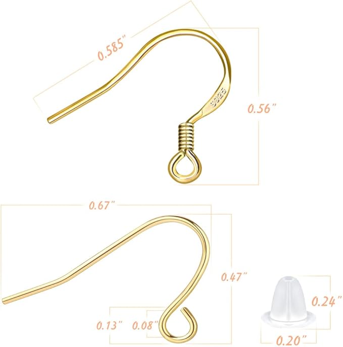 14k gold earring hooks hypoallergenic 200pcs ear wires + fish hooks jewelry making supplies findings nickel-free with 200pcs clear rubber earring backs for diy jewelry