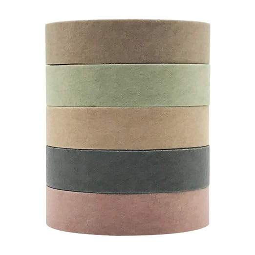EnYan Solid Color Washi Tapes Set, 5 Rolls Basic Collection Decoration 10mm Wide Japanese Masking Decorative Tapes for Bullet Journal Planners DIY Crafts Arts Scrapbooking Adhesive