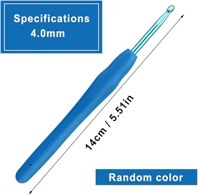 kgxulr 4 mm Crochet Hook, Aluminum Soft Grip Rubber Handle Needles Ergonomic Knitting Needles for Beginners and Handmade DIY