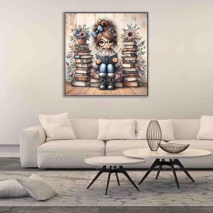 girl cross stitch kits for adults beginner,book flower counted cross stitch kits printed stitching cute patterns dimensions needlepoint art crafts embroidery kits for adults beginners (13.7x13.7 inch)