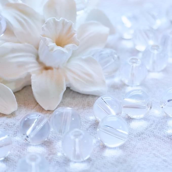 Jabrand 150pcs Beads Kit, 8mm Transparent Glass Beads Clear Round Crystal Beads for Bracelet Making Jewelry DIY Crafts Supplies (Clear)