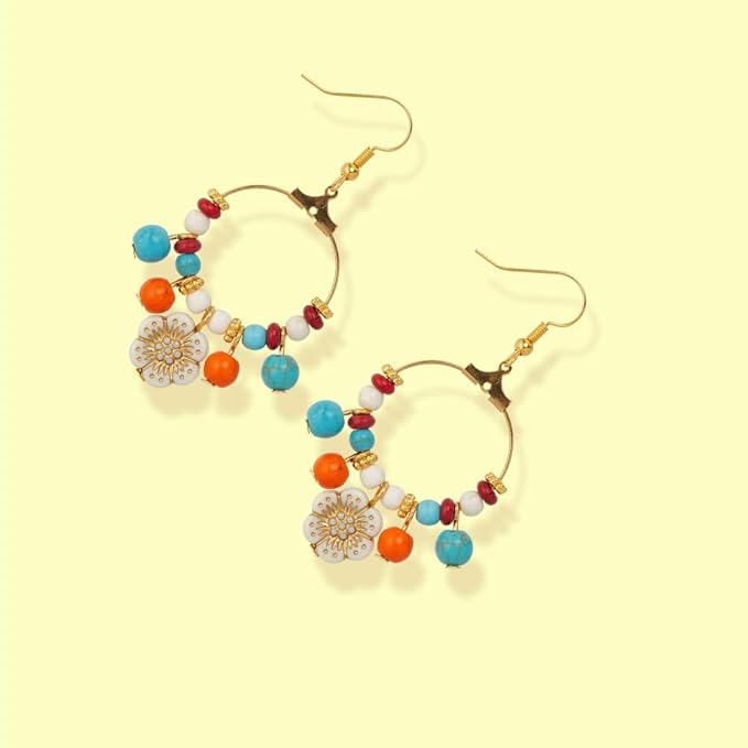 SUNNYCLUE 1 Box DIY 10 Pairs Boho Earring Making Kit Turquoise Charms Baroque Style Tibetan Gold Plating Metal Enlaced Spring Leaves Clear Flower Butterfly Charms for Jewelry Making Kits Women Adults