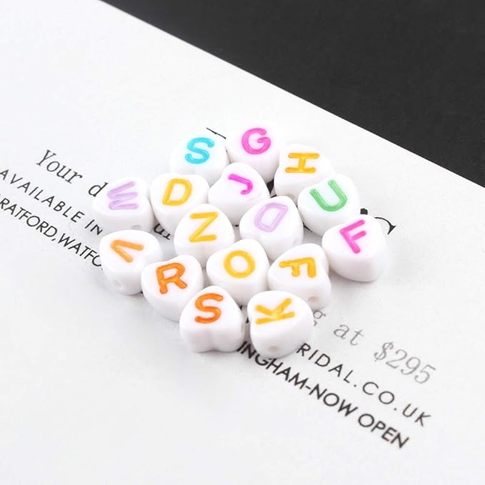 Song Xi 1200pcs White Heart Acrylic Alphabet Beads - Colorful Letter Beads 4x7mm for Bracelets and Jewelry Making