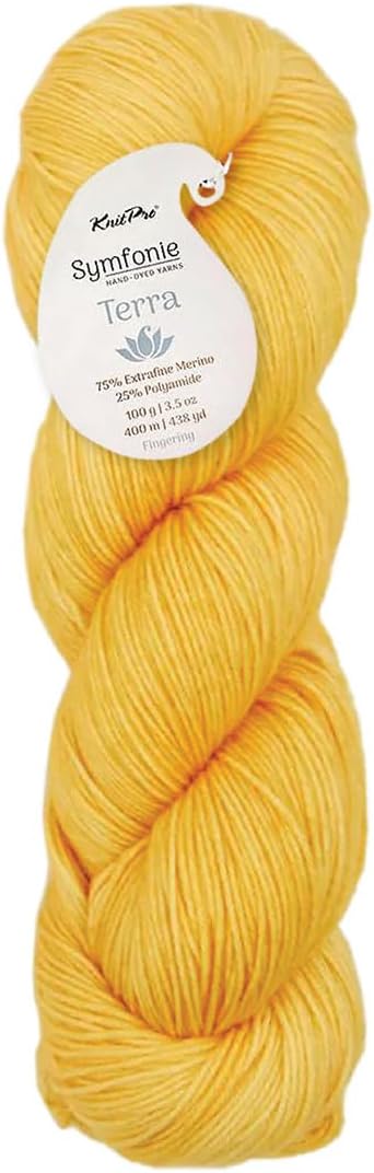 KnitPro Symfonie Fingering Weight Hand Dyed Semi-Solid Yarn Skein | Extra Fine Merino Wool & Polyamide Blend for Knitting & Crocheting, Oeko-TEX Certified 400m, 100g | Terra Sunshine