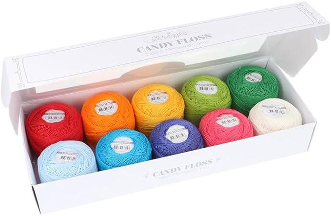 Scheepjes Candy Floss Color Pack, 10 x 20 g Mercerized Cotton Yarn, Birthday Cake Assortment