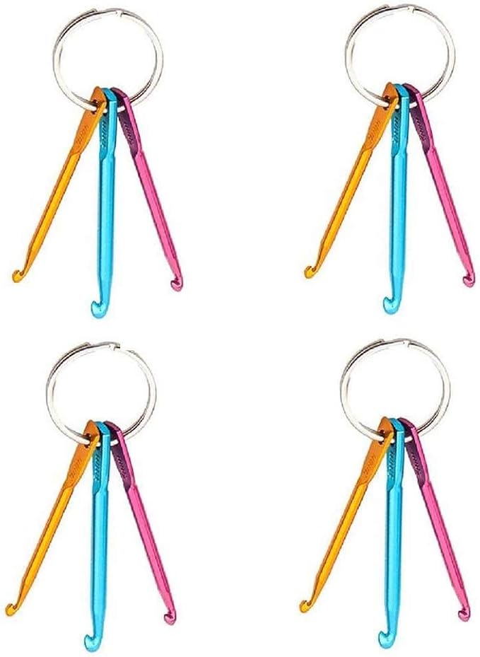 Zuoyou 4 Sets Mini Keychain Aluminum Crochet Hooks Knitting Needles 3 Sizes/Set (3mm,4mm,5mm)