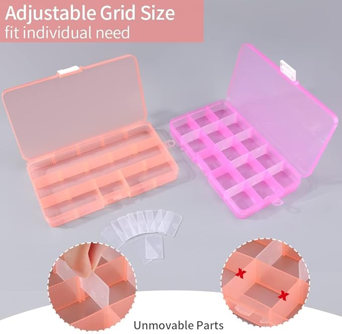 Opret 15 Girds Bead Organizer(8 Pack), Earring Organizer Box, SMALL Plastic Containers with Adjustable Dividers for Crafts Jewelry Screws Fishing Tackles Small Items, Size 6.9×3.9×0.9in