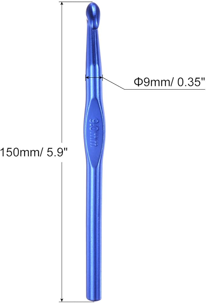 uxcell Aluminum Crochet Hook 9mm US Size M (Size 13) Knitting Needles for DIY Craft Yarn Blue 6Pcs