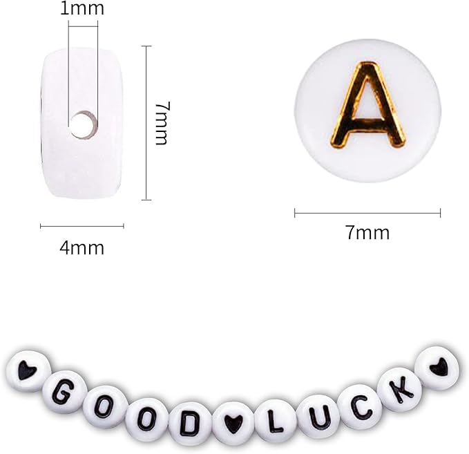 1400pcs letter beads, 4x7 mm acrylic alphabet beads, beads for jewelry and bracelet making, in 28 grid box (white and gold)