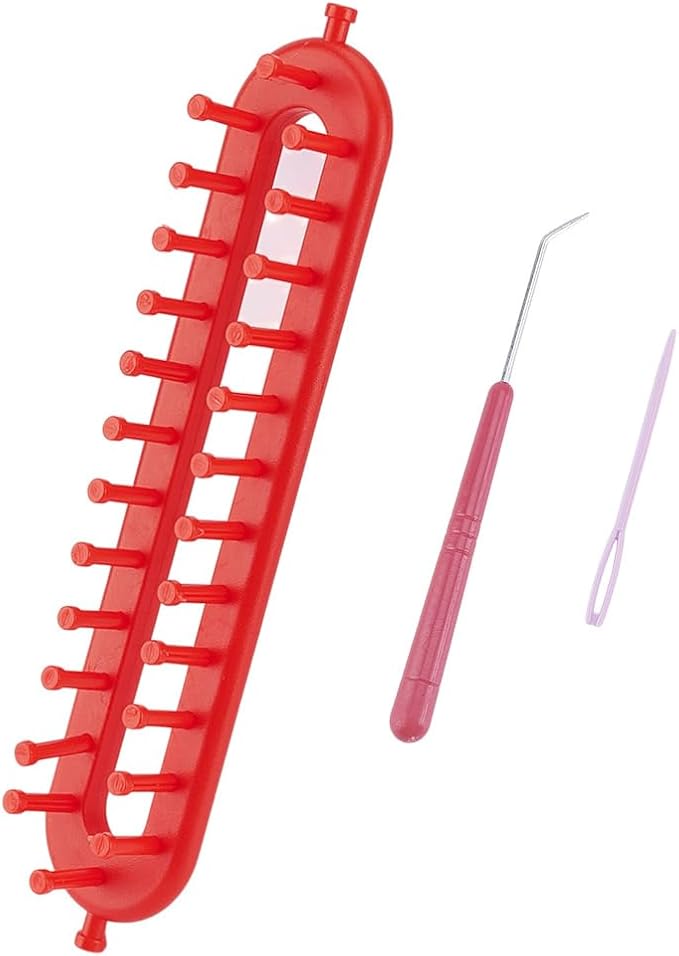 HOBBIESAY Long Knitting Loom 26cm Scarf Knitter Crochet Loom Rectangle Knitting Looms Knitting Kit with Hook Needle Red for Beginners Scarf Sweater Shawl Blankets Knittings Kit Hole:4mm