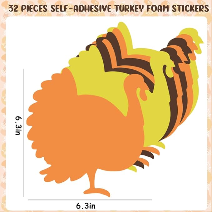 LUKBERA 660pcs Fall Foam Turkey Thanksgiving Craft Kits, Thanksgiving Turkey Foam Stickers Glitter Maple Leaf Pumpkins Self Adhesive Stickers Set for Thanksgiving DIY Arts and Crafts Party Décor