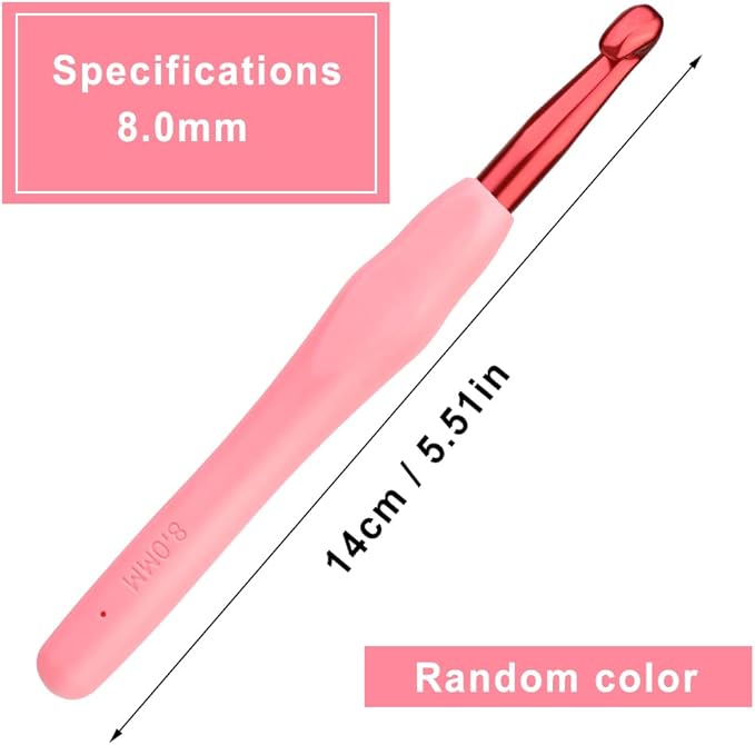 kgxulr 8 mm Crochet Hook, Aluminum Soft Grip Rubber Handle Needles, Ergonomic Knitting Needles Crochet Needle for Handmade DIY Knitting Crochet