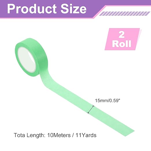 uxcell 2 Rolls Colored Washi Tape, 11 Yards x 0.6" Colored Masking Tape Painters Tape, Decorative Masking Tape for Arts & Crafts Labeling DIY Scrapbooking Gift Wrapping, Bright Green