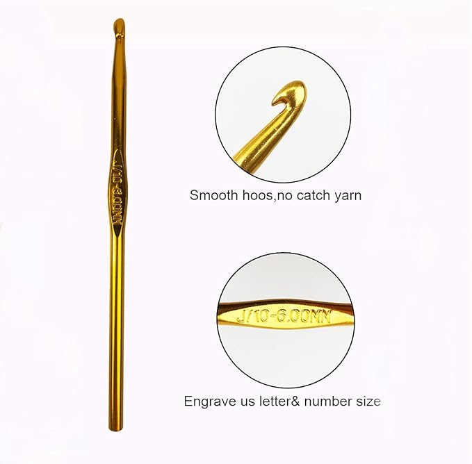 Weabetfu Aluminum Crochet Hook,Knitting Needles Crochet Needles for Knitting Craft Yarn,Crochet Hooks Size J,6.0mm-New