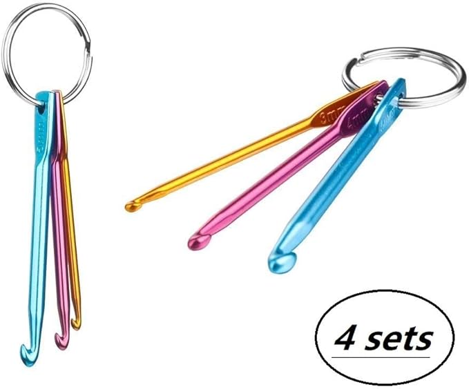 Zuoyou 4 Sets Mini Keychain Aluminum Crochet Hooks Knitting Needles 3 Sizes/Set (3mm,4mm,5mm)
