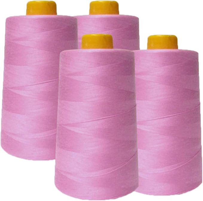 AK TRADING CO. 4-Pack Rose Pink All Purpose Sewing Thread Cones (6000 Yards Each) of High Tensile Polyester Thread Spools for Sewing, Quilting, Serger Machines, Overlock, Merrow & Hand Embroidery