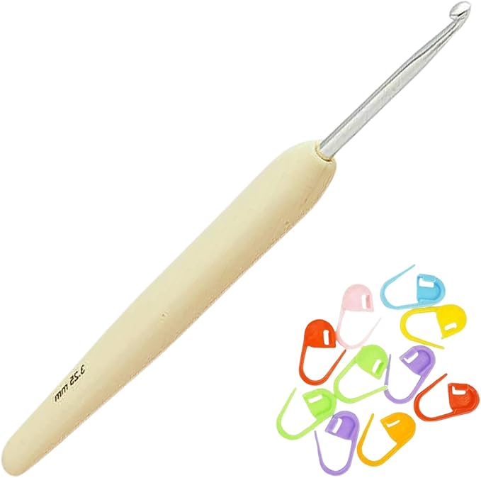 KnitPro Waves 2.0 Crochet Hook 5.25 inch, 3.25mm (13cm, US Size D) Aluminum with 10 Colorful Stitch Markers
