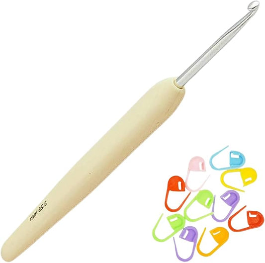 KnitPro Waves 2.0 Crochet Hook 5.25 inch, 3.25mm (13cm, US Size D) Aluminum with 10 Colorful Stitch Markers