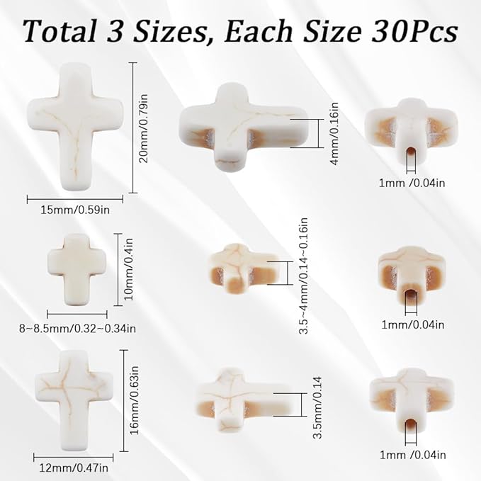 SUNNYCLUE 1 Box 90Pcs White Cross Beads Mini Small Synthetic Turquoise Stone Cross Bead Tiny Pocket Crosses Easter Holiday Crucifix Loose Spacer Beads for Jewelry Making Beading Supplies DIY Crafts