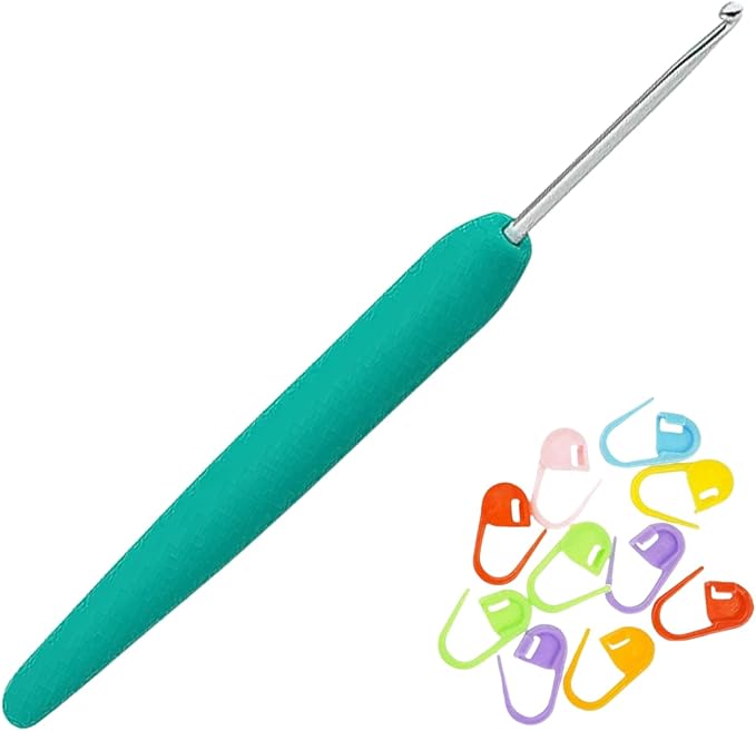 KnitPro Waves 2.0 Crochet Hook 5.25 inch, 2.50mm (13cm, US Size -) Aluminum with 10 Colorful Stitch Markers