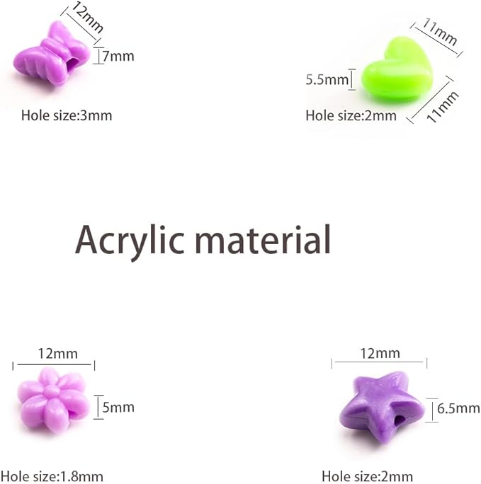 Gxueshan 1000 Pcs Acrylic Plastic Heart Star Mix Perforated Beads Bulk Rainbow Hair Beads, DIY Face Mask Pony Beads for Friendship DIY Kandi Bracelet Necklace Jewelry Making Supplies Kit (Mix)