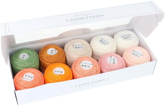Scheepjes Candy Floss Color Pack 10 x 20 g (0.7 oz) - Peachy Mercerized Cotton Assorted Orange Pink Green
