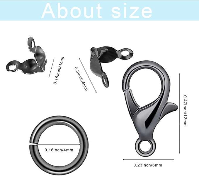 800 Pcs Jewelry Making Accessories Set with 100 Pieces Lobster Claw Clasp 200 Pieces Bead Tips Knot Covers and 500 Pieces Open Jump Ring Connectors DIY Jewelry Making Supplies Bracelets (Gun Black)