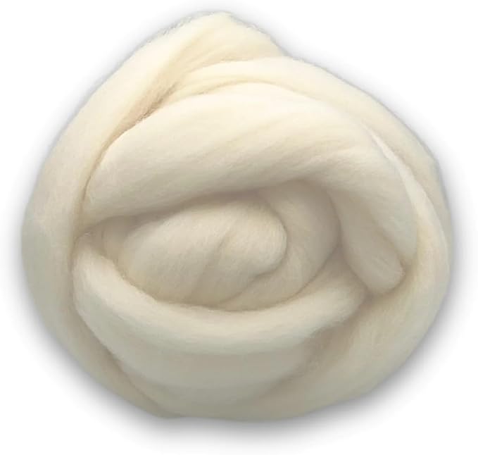 Revolution Fibers Corriedale Wool Roving 1 lb (16 Ounces) for Spinning | Soft Chunky Jumbo Yarn for Arm Knitting Blanket |100% Natural Undyed (Off-White) Wool Yarn Bulk, Felting Core, Carded Stuffing