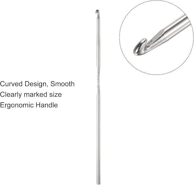 uxcell 20Pcs Crochet Hook Stainless Steel 1.9mm US Size 5 Metal Knitting Needles for DIY Craft Lace Yarn