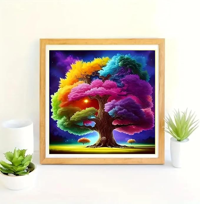 CXYQLC DIY 5D Diamond Painting Kits for Adults Diamond Art Colorful Life Tree Diamond Painting Full Drill Crystal Rhinestone Embroidery Craft Kits for Home Wall Decor Gifts 11.8x11.8inch