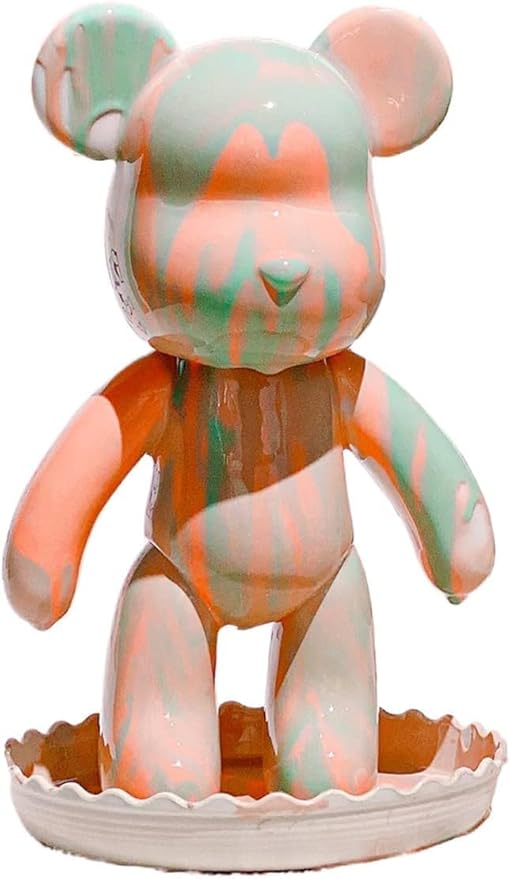 HANDA DIY Painting Fluid Bear Teddy Bear Violent Bear Gloomy Bear Painting Kit Set Creative Home Decorations Handmade Doll Figurine Toys Gift for Birthday Valentines (13.4 inch, Orange+Green)