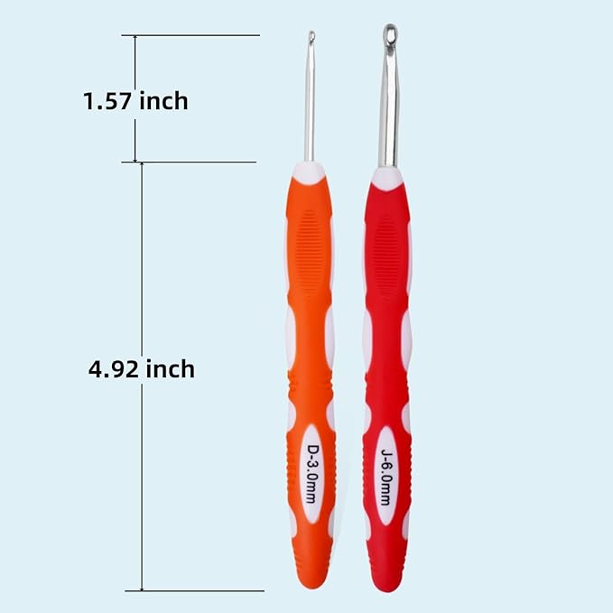 3mm 6mm Crochet Hook, Smooth Metal Head and Soft Rubber Grip Extra Long Ergonomic Crochet Hooks for Arthritic Hands, Beginners and Crochet Enthusiast,(3mm, 6mm)