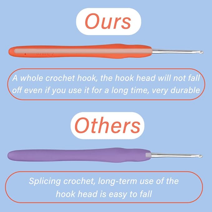 2.5 mm Crochet Hook, Ergonomic Handle for Arthritic Hands, Extra Long  Knitting Needles for Beginners and Crocheting Yarn (2.5 mm)