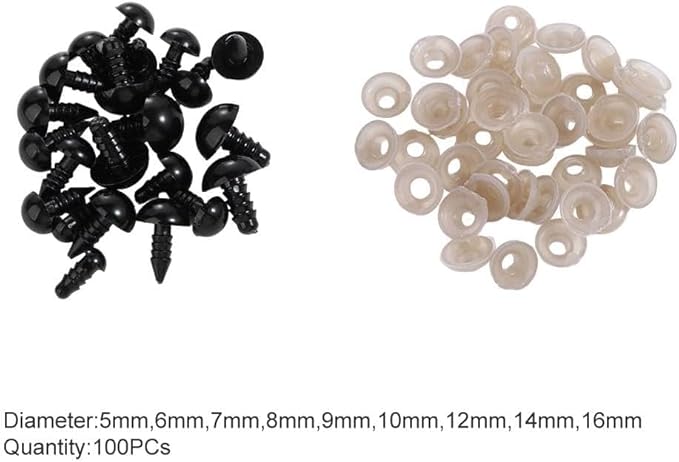 ZGLUZP 100 Pcs 5mm Plastic Doll Eyes with Washers, Black Stuffed Animals Eyes Craft Eyes Doll Eyes Safety Crochet Eyes Bears Doll Making (5mm)