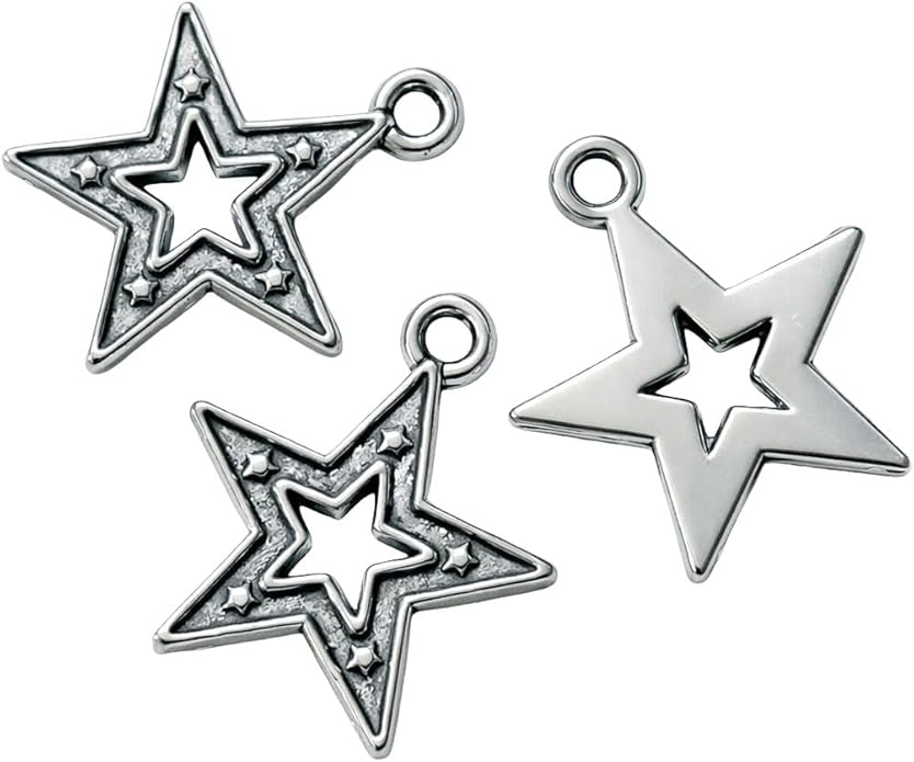 Heather's cf Celestial Beads Moon Charms Pendant Jewelry Making Earrings Necklace Bracelet Kit Findings Jump Rings Lobster Clasp Vintage Finish Plated Non Tarnish Look (Silver Star, 79-150Pcs)