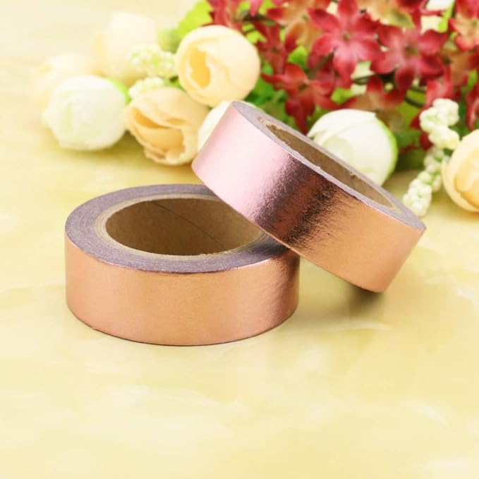 MEI YI TIAN 6 Rolls Rose Gold Foil Washi Tape Set 15mm x 10m Gilding Paper Adhesive Masking Tapes Sticky Paper Tape for DIY Scrapbooking Bullet Crafts Art Journal Decoration