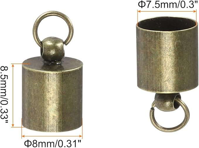 MECCANIXITY Fold Over Cord End Caps Bronze 8mm OD with Crimp Covers Lobster Claw Clasps DIY Jewelry Making for Bracelets and Necklaces Crafting 20 Pcs