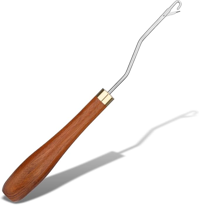 Giwrmu Latch Hook Tool, Wooden Bent Latch Hooks, Small Latch Hook Crochet Needle for Carpet Making, Hair Extension and Yarn Craft
