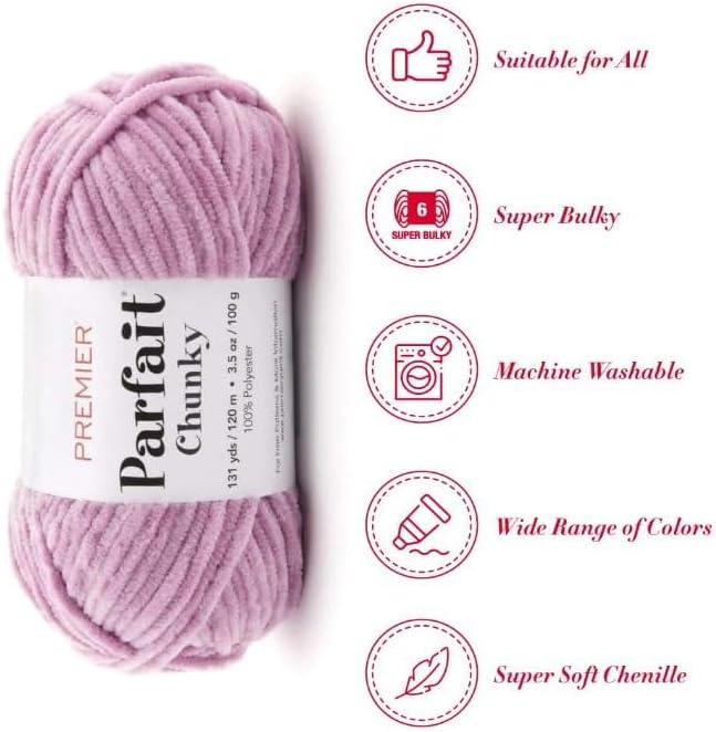 Premier Yarns Parfait Chunky Chenille Yarn 3.5 Oz 6 Super Bulky Weight 3 Pack Bundle with Bella's Stitch Place Holders (Dusty Mauve)