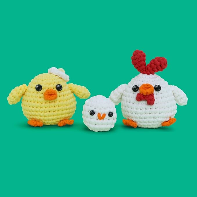 NestledCrafts Beginners Crochet Kit, Amigurumi Crochet Animal Kit, Easy Learn to Crochet with Step-by-Step Video Tutorials, 3PCS The Chick Family for Kids & Adults