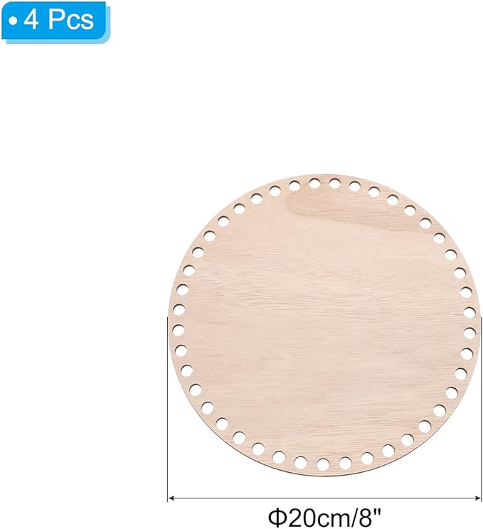 PATIKIL 8" Diameter Crochet Basket Bottom, 4Pcs Round Blank Crochet Knitting Wooden Base for DIY Crafts Weaving Basket Making Supplies Home Decoration, Brown