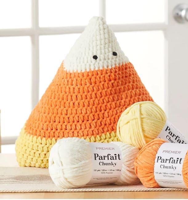 Premier Yarns Parfait Chunky Chenille 3.5 Oz 6 Super Bulky Weight 3 Pack Bundle with Bella's Stitch Place Holders (Cream)