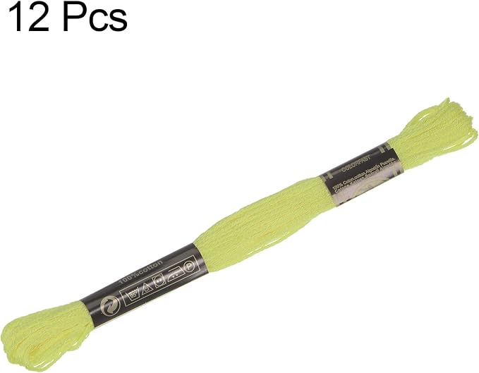 HARFINGTON 12 Skeins Embroidery Floss 8.75yds(8m) Egyptian Long-Staple Cotton Cross Stitch Thread for Sewing DIY Bracelet Yarn String and Crafts, Green-Yellow(6012)