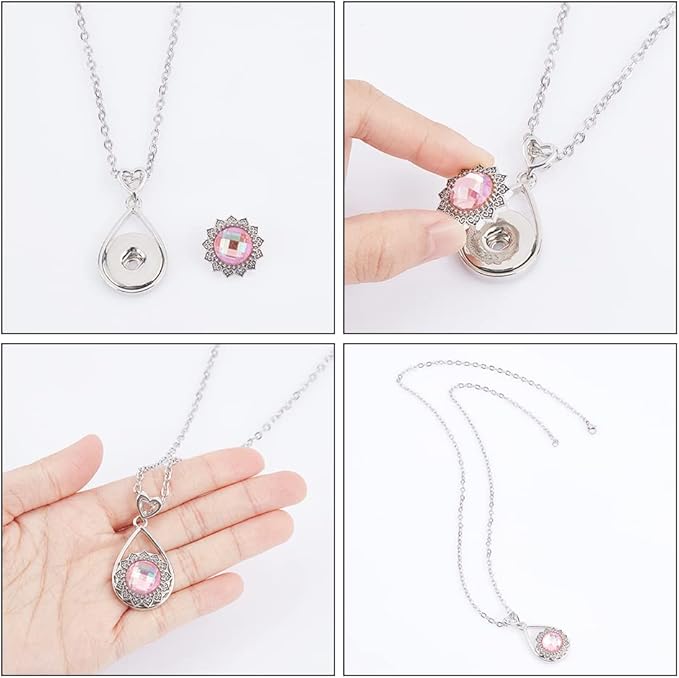 NBEADS 304 Stainless Steel Interchangeable Necklace Making Kit, DIY Jewelry Charms Alloy Hang Snap Base Pendants & Button Charms for Necklaces & Bracelets DIY Accessories
