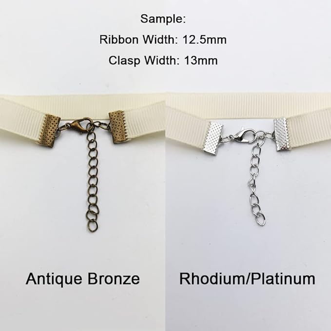 INSPIRELLE 100 Sets Assorted Size Bronze Ends for Ribbon Bracelet Bookmark Making Crimps Kit with Lobster Clasps and Chain Extenders