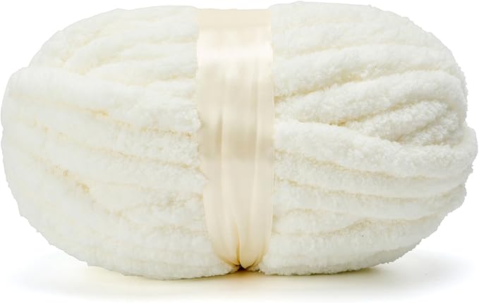 Chunky Yarn for Hand Knitting, Jumbo Chunky Yarn for Crocheting, Chunky Chenille Yarn, 1 Pack (32 yds 8.5 oz Each Skein),#7, Cream