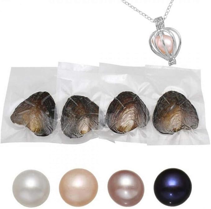 Milky Way Natural Oyster Pearl,Freshwater Oval Pearls Cultured Oysters Love Wish Pearls DIY Necklace Making Kit, Anniversary Decoration for Jewelry Making Gifts(7-8mm 4Pcs)