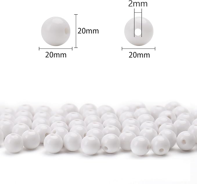 bonny boxx 40pcs 20mm smooth white acrylic round beads, plastic resin bubblegum balls chunky gumball beads for necklace and bracelet making, crafting supplies